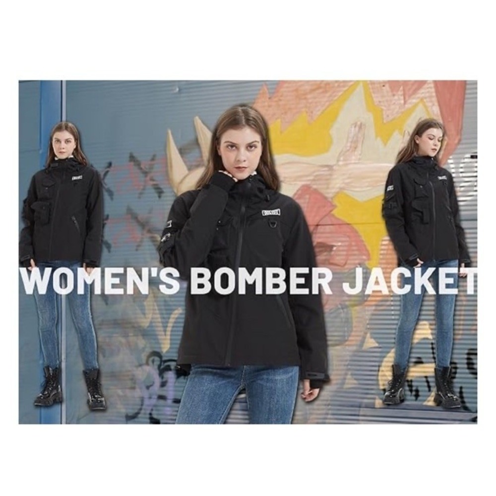 GOLYOY Bomber Jacket Womens Medium Streetwear Windbreaker Multi-Pocket Zip NEW - Picture 4 of 5